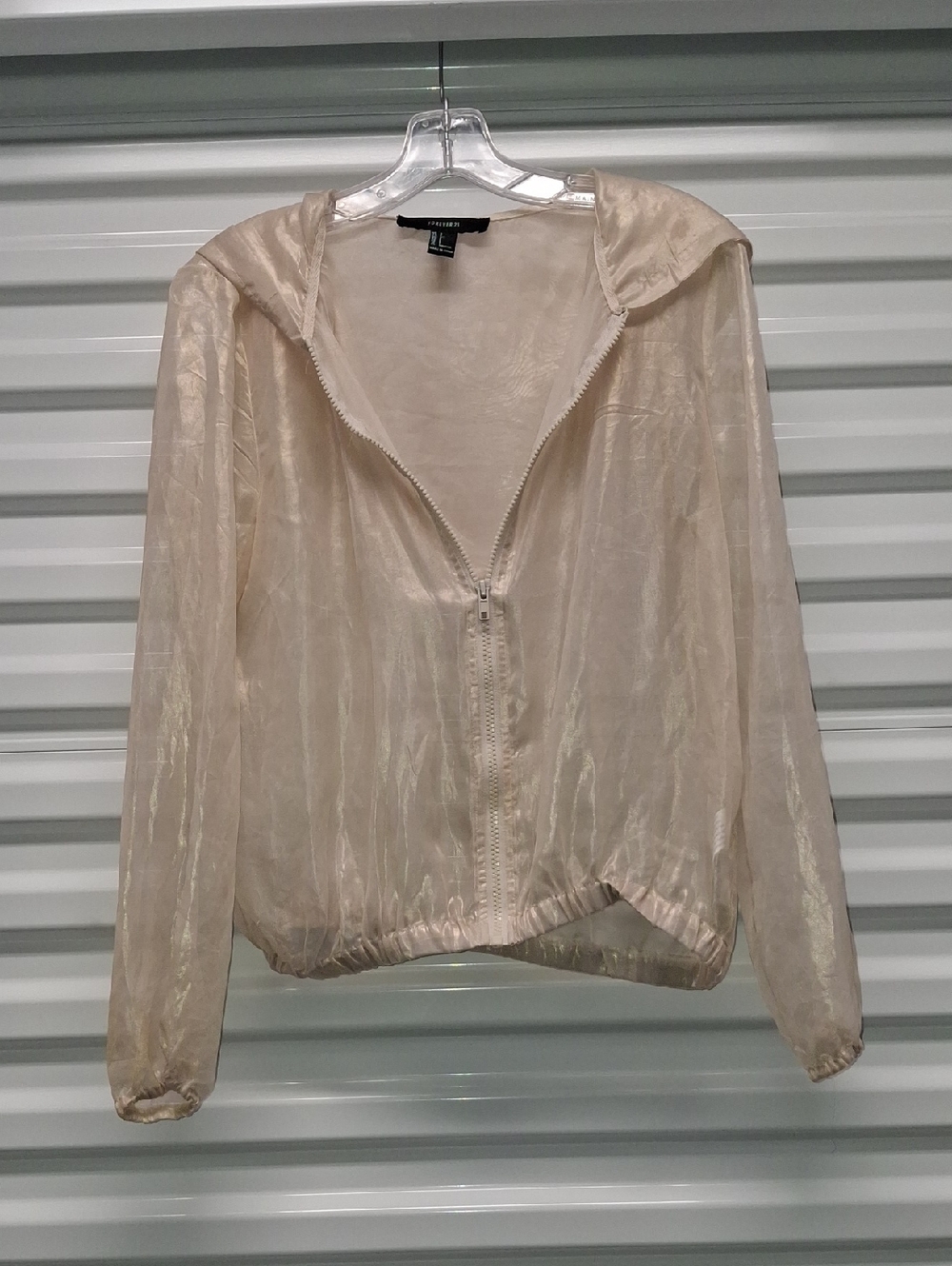 Forever 21 Sheer Hooded Zip Jacket - Cream